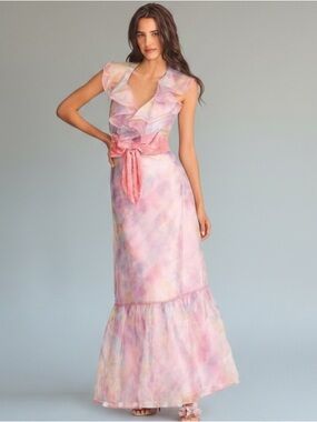 NWT LoveShackFancy Maris Ruffle Maxi Dress in Fairytale print, Lilac Pink Sz 6